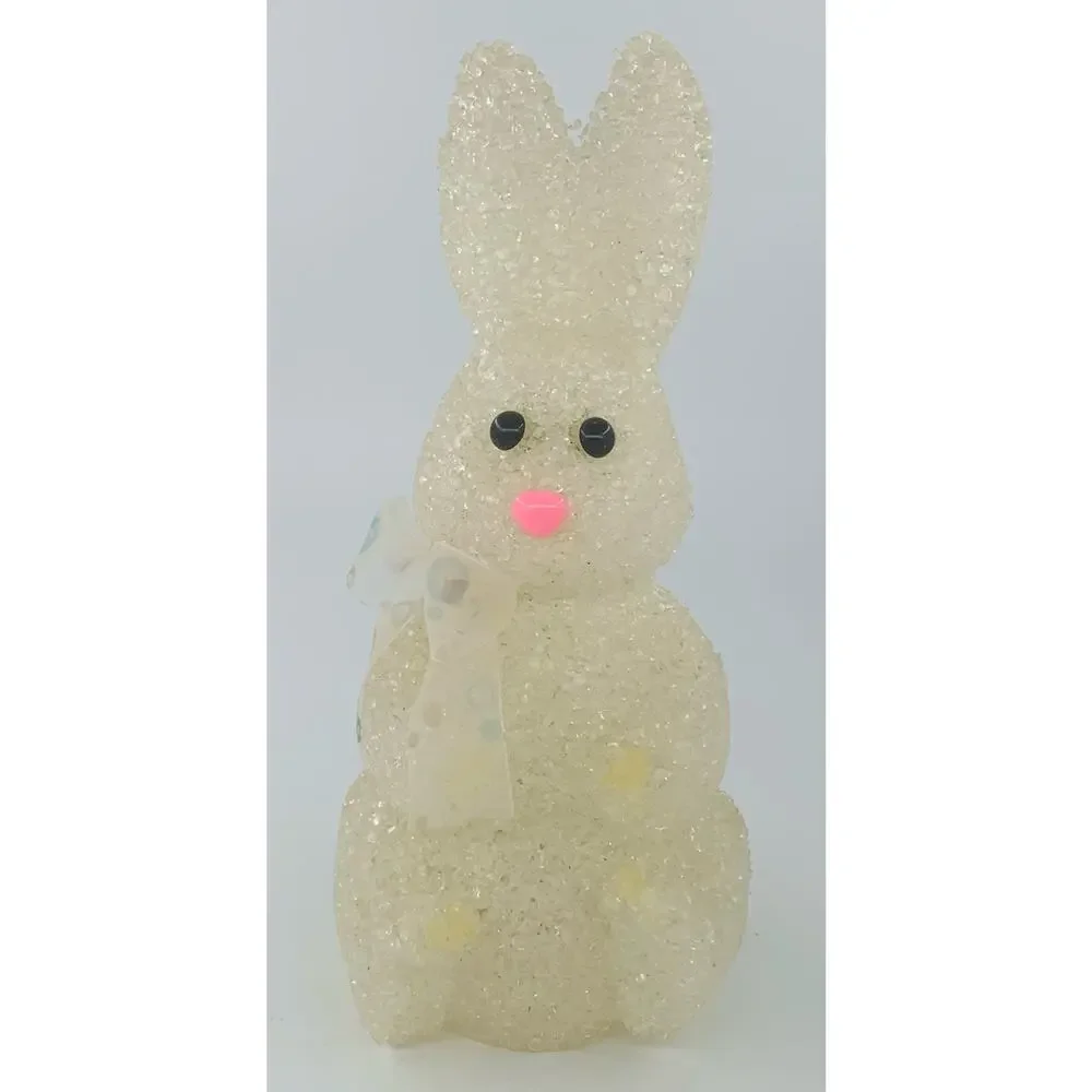 Vintage Plastic Popcorn Rabbit Lighted White Bow 9.5